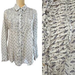 Sundance Romantic Ruffled Button Up Long Sleeve Cotton Top, Size M